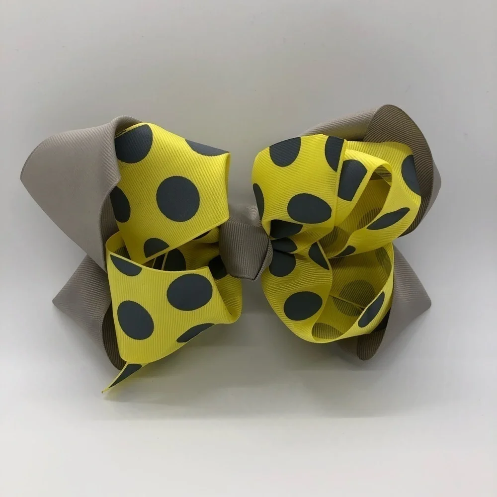 Gaby’s Yellow & Gray Polka Dot Oversized Bow